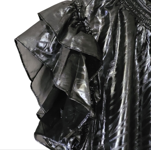 RESET by Jane Sasha Shine Blouse Flutter Sleeve Black Silver Metallic New - Picture 9 of 16
